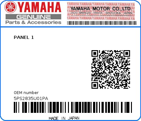 Product image: Yamaha - 5PS2835U01PA - PANEL 1  0