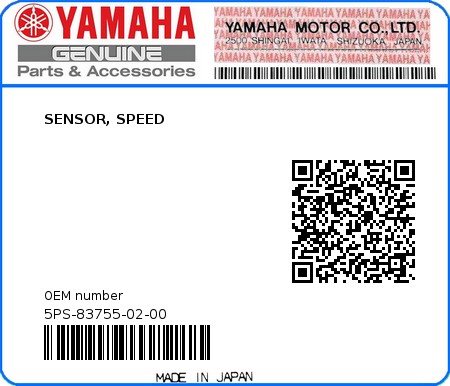 Product image: Yamaha - 5PS-83755-02-00 - SENSOR, SPEED  0