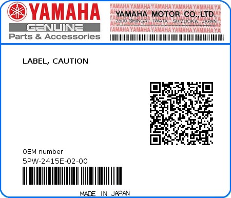 Product image: Yamaha - 5PW-2415E-02-00 - LABEL, CAUTION  0
