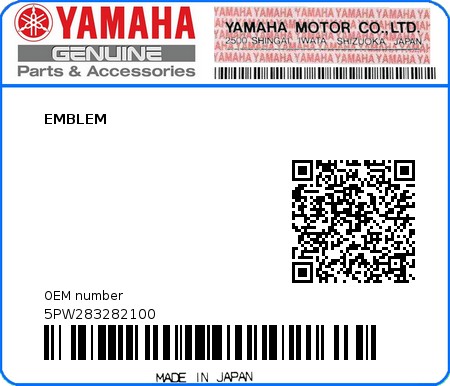 Product image: Yamaha - 5PW283282100 - EMBLEM  0