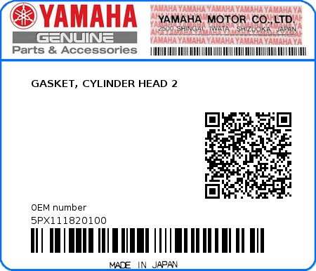 Product image: Yamaha - 5PX111820100 - GASKET, CYLINDER HEAD 2  0