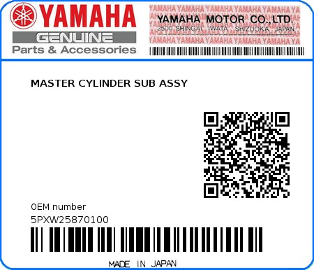 Product image: Yamaha - 5PXW25870100 - MASTER CYLINDER SUB ASSY  0