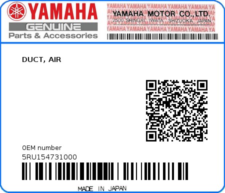 Product image: Yamaha - 5RU154731000 - DUCT, AIR  0