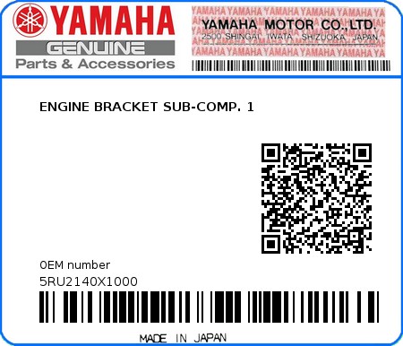 Product image: Yamaha - 5RU2140X1000 - ENGINE BRACKET SUB-COMP. 1  0