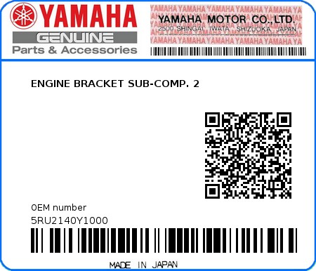 Product image: Yamaha - 5RU2140Y1000 - ENGINE BRACKET SUB-COMP. 2  0