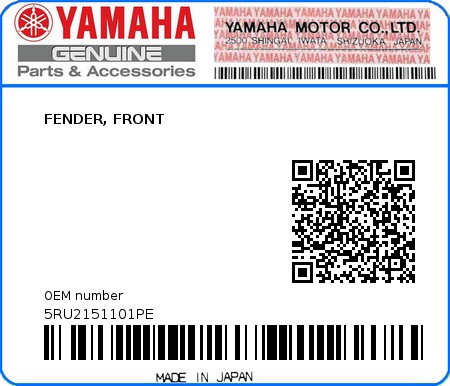 Product image: Yamaha - 5RU2151101PE - FENDER, FRONT  0