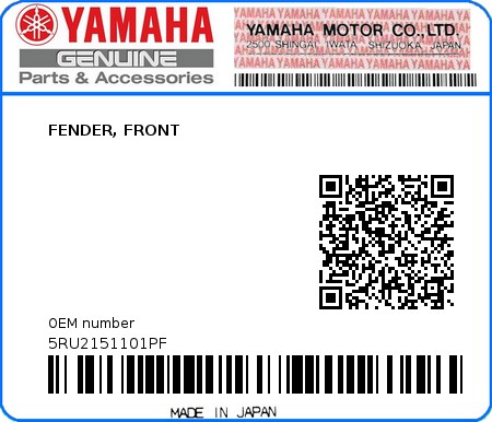 Product image: Yamaha - 5RU2151101PF - FENDER, FRONT  0