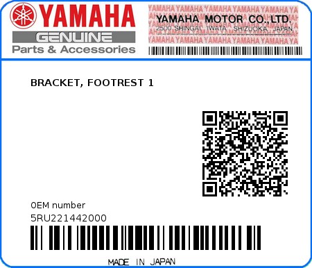 Product image: Yamaha - 5RU221442000 - BRACKET, FOOTREST 1  0