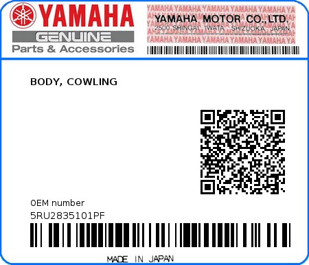 Product image: Yamaha - 5RU2835101PF - BODY, COWLING  0
