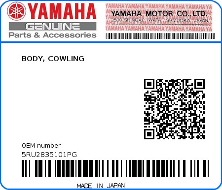 Product image: Yamaha - 5RU2835101PG - BODY, COWLING  0