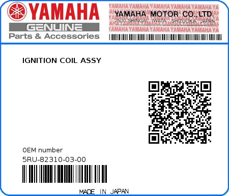 Product image: Yamaha - 5RU-82310-03-00 - IGNITION COIL ASSY  0