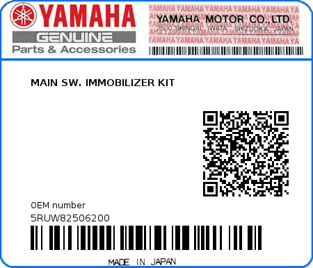Product image: Yamaha - 5RUW82506200 - MAIN SW. IMMOBILIZER KIT  0