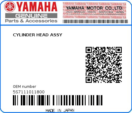 Product image: Yamaha - 5S7111011800 - CYLINDER HEAD ASSY  0