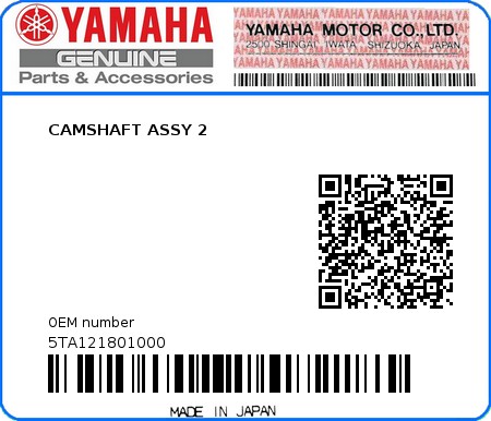Product image: Yamaha - 5TA121801000 - CAMSHAFT ASSY 2  0