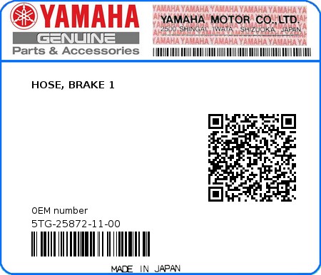 Product image: Yamaha - 5TG-25872-11-00 - HOSE, BRAKE 1  0