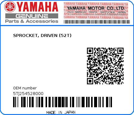 Product image: Yamaha - 5TJ254528000 - SPROCKET, DRIVEN (52T)  0