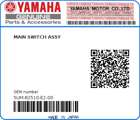 Product image: Yamaha - 5UM-82510-E2-00 - MAIN SWITCH ASSY  0