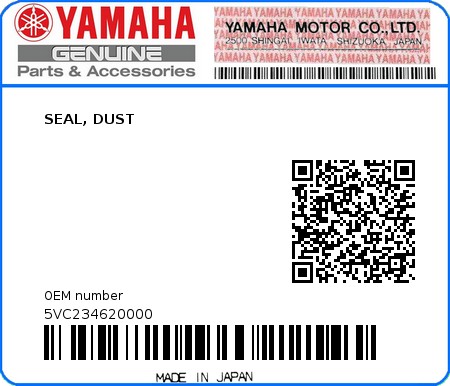 Product image: Yamaha - 5VC234620000 - SEAL, DUST  0