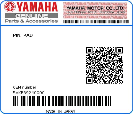 Product image: Yamaha - 5VKF59240000 - PIN, PAD  0
