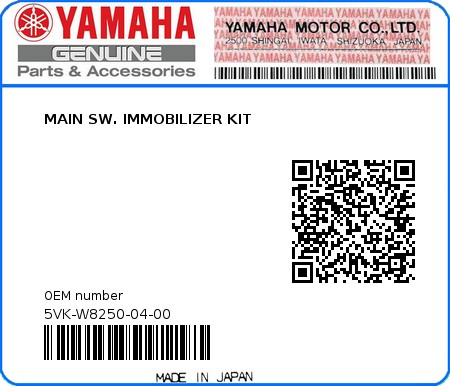Product image: Yamaha - 5VK-W8250-04-00 - MAIN SW. IMMOBILIZER KIT  0