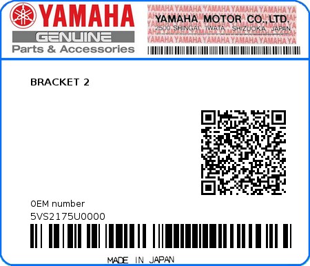Product image: Yamaha - 5VS2175U0000 - BRACKET 2   0
