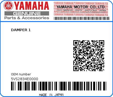 Product image: Yamaha - 5VS2834E0000 - DAMPER 1  0
