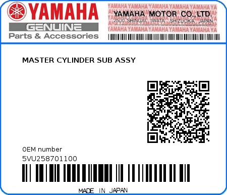 Product image: Yamaha - 5VU258701100 - MASTER CYLINDER SUB ASSY  0