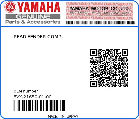 Product image: Yamaha - 5VX-21650-01-00 - REAR FENDER COMP.  0