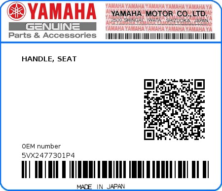 Product image: Yamaha - 5VX2477301P4 - HANDLE, SEAT  0