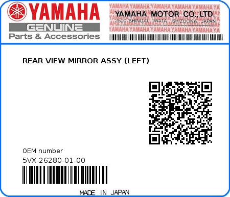 Product image: Yamaha - 5VX-26280-01-00 - REAR VIEW MIRROR ASSY (LEFT)  0