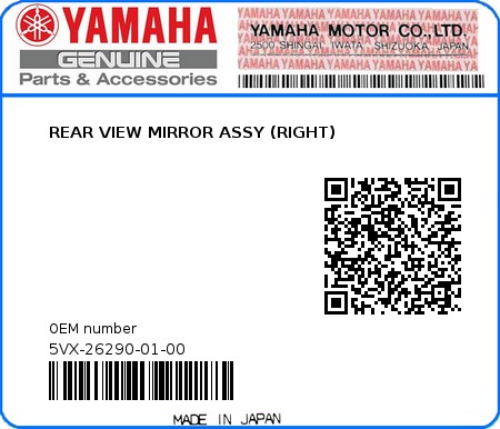Product image: Yamaha - 5VX-26290-01-00 - REAR VIEW MIRROR ASSY (RIGHT)  0