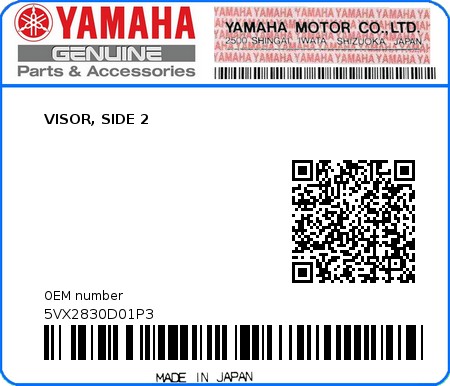 Product image: Yamaha - 5VX2830D01P3 - VISOR, SIDE 2  0