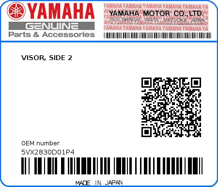Product image: Yamaha - 5VX2830D01P4 - VISOR, SIDE 2  0