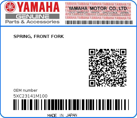 Product image: Yamaha - 5XC23141M100 - SPRING, FRONT FORK  0