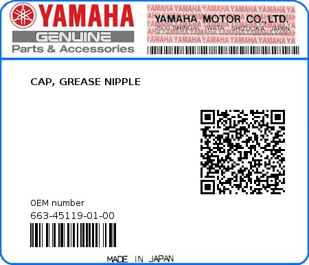Product image: Yamaha - 663-45119-01-00 - CAP, GREASE NIPPLE  0