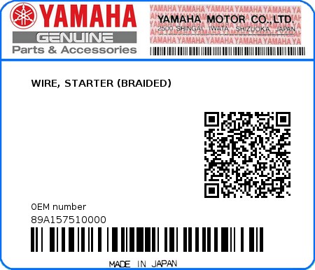 Product image: Yamaha - 89A157510000 - WIRE, STARTER (BRAIDED)  0