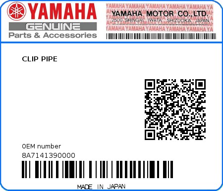 Product image: Yamaha - 8A7141390000 - CLIP PIPE   0