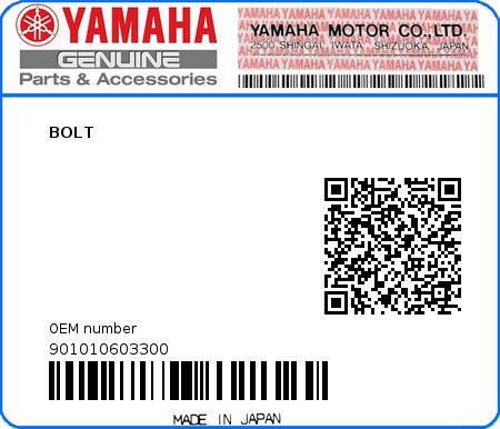 Product image: Yamaha - 901010603300 - BOLT  0