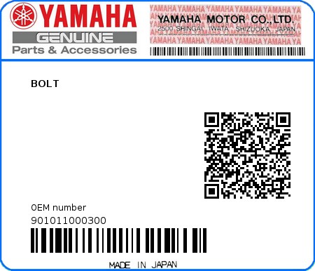 Product image: Yamaha - 901011000300 - BOLT  0
