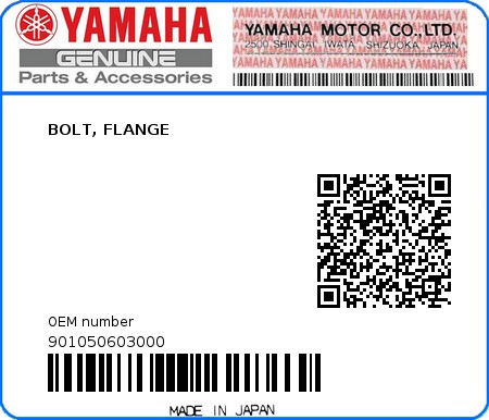 Product image: Yamaha - 901050603000 - BOLT, FLANGE  0