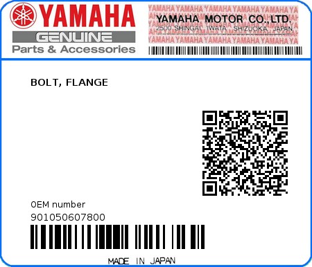 Product image: Yamaha - 901050607800 - BOLT, FLANGE  0