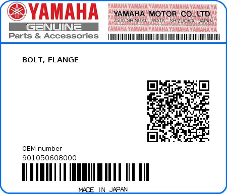 Product image: Yamaha - 901050608000 - BOLT, FLANGE  0