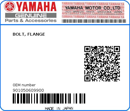 Product image: Yamaha - 901050609900 - BOLT, FLANGE  0