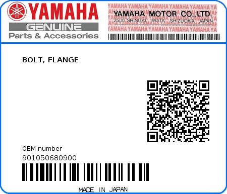 Product image: Yamaha - 901050680900 - BOLT, FLANGE  0