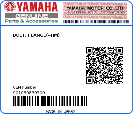 Product image: Yamaha - 901050830700 - BOLT, FLANGE(4HM)  0