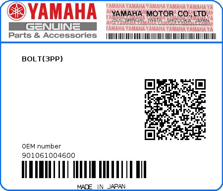 Product image: Yamaha - 901061004600 - BOLT(3PP)  0
