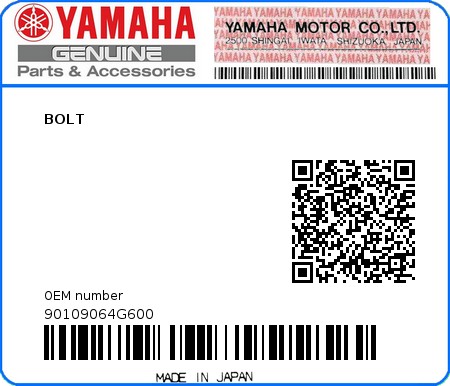 Product image: Yamaha - 90109064G600 - BOLT  0