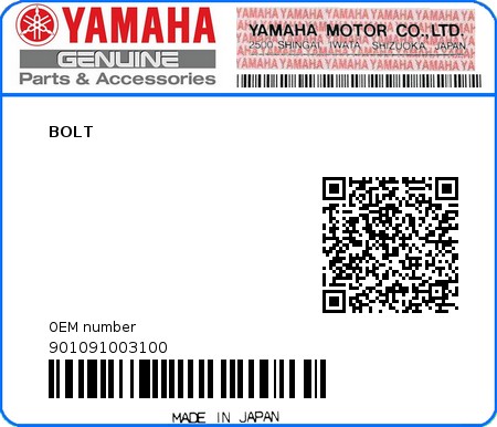 Product image: Yamaha - 901091003100 - BOLT  0