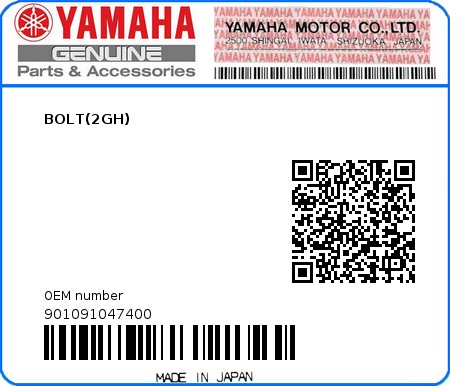 Product image: Yamaha - 901091047400 - BOLT(2GH)  0