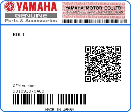 Product image: Yamaha - 901091070400 - BOLT   0